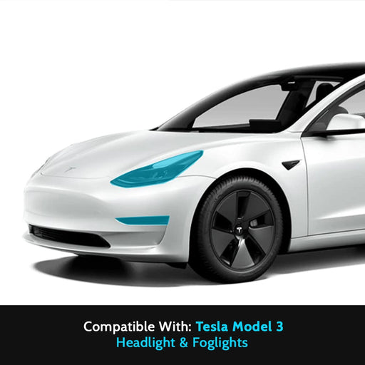 Compatible with Tesla Model 3 (2017-24) Headlight & Fog Light PPF Kit TPU Pre-Cut Paint Protection Film Clear Bra - Tools Included