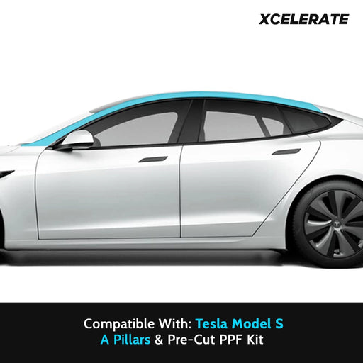 Compatible with Tesla Model S (2021-24) A Pillers PPF Kit TPU Pre-Cut Paint Protection Film Clear Bra - Tools Included