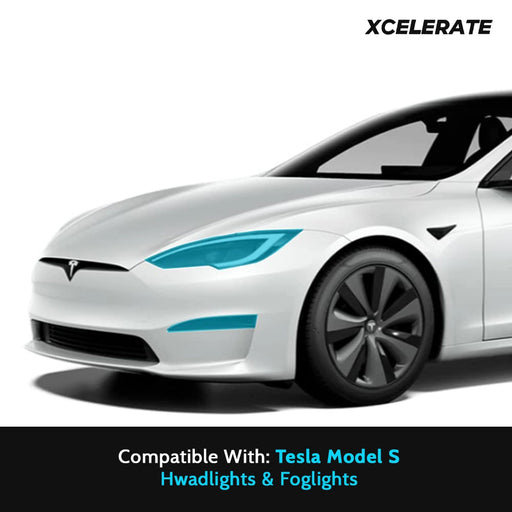 Compatible with Tesla Model S (2021-24) Headlight & Fog Light PPF Kit TPU Pre-Cut Paint Protection Film Clear Bra