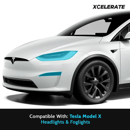 Compatible with Tesla Model X (2022-24) Headlight & Fog Light PPF Kit TPU Pre-Cut Paint Protection Film Clear Bra